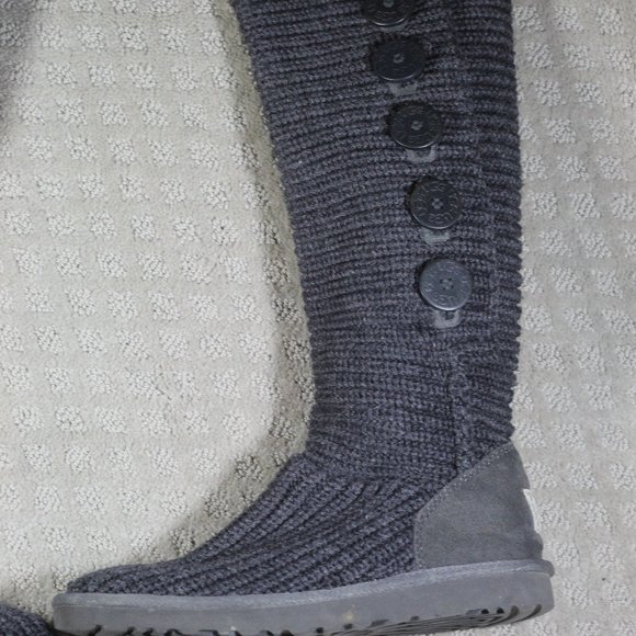 Ugg Size 8 Classic Cardy Boots Tall Pull On Slouchy Foldable Grey Knit Sweater - Picture 5 of 10
